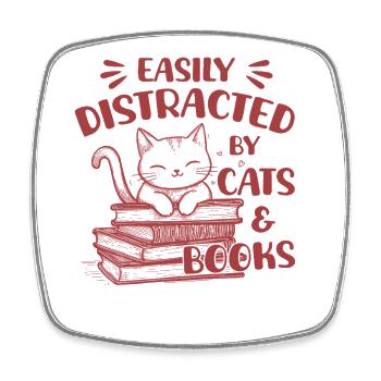 Leicht Von Katzen Und Büchern Ablenken Süße Katze - Viereckiger Kühlschrankmagnet - Weiß - Vorne