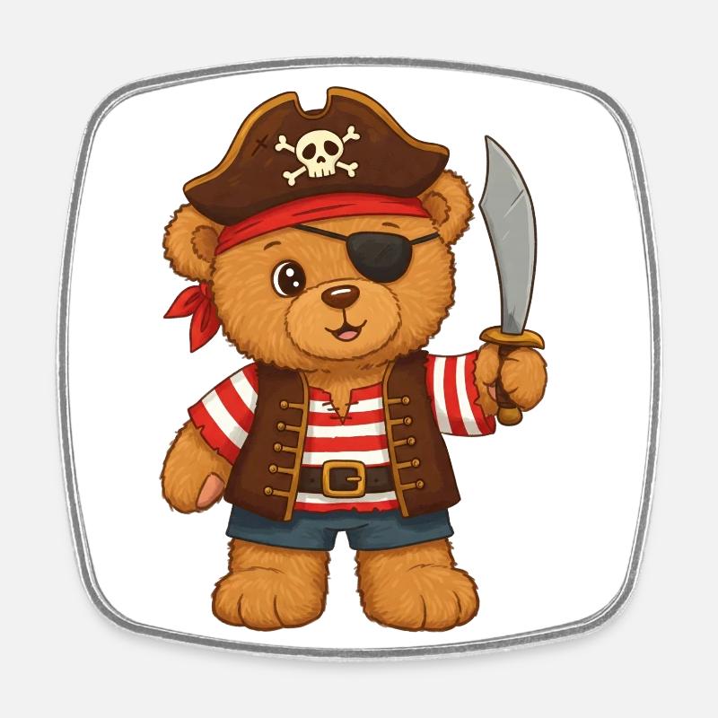 Teddy Bear Pirate - Square fridge magnet - white