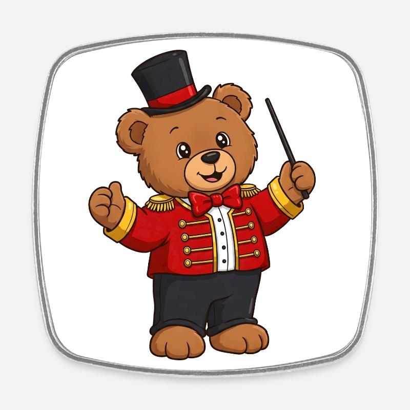 Teddy Bear Circus Director - Square fridge magnet - white