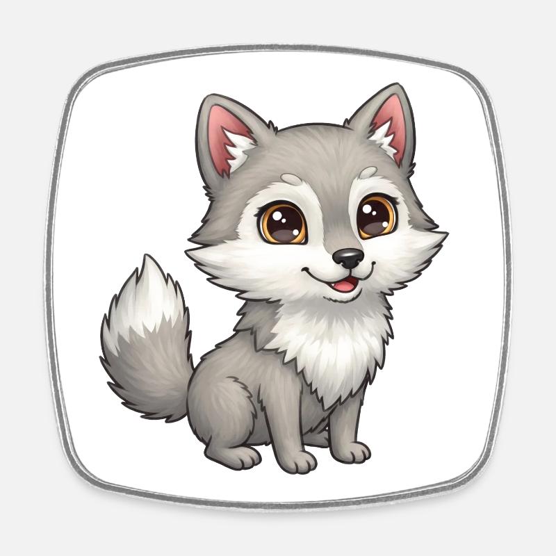 Animal Cartoon Wolf - Square fridge magnet - white