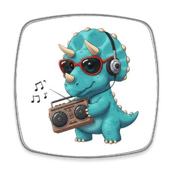 Dino Cartoon Triceratops der Musik hört - Viereckiger Kühlschrankmagnet - Weiß - Vorne