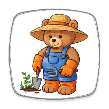 Teddybär Gärtner - Viereckiger Kühlschrankmagnet - Weiß - Vorne