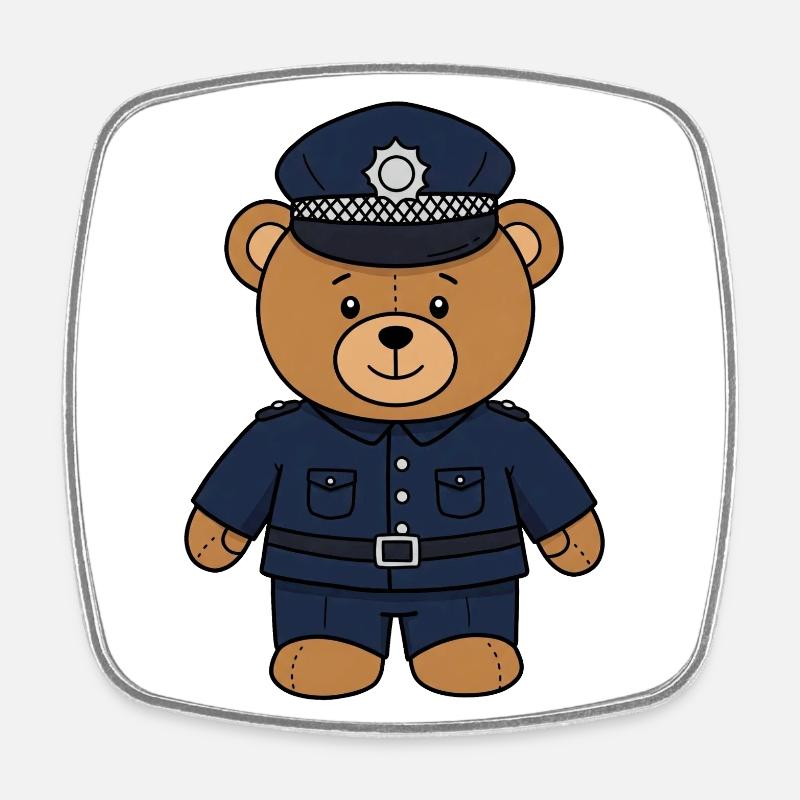 Teddy Bear Policeman - Square fridge magnet - white