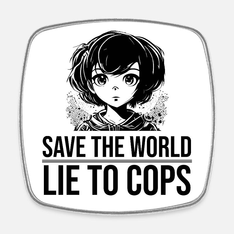 save the world lie to cops - Square fridge magnet - white
