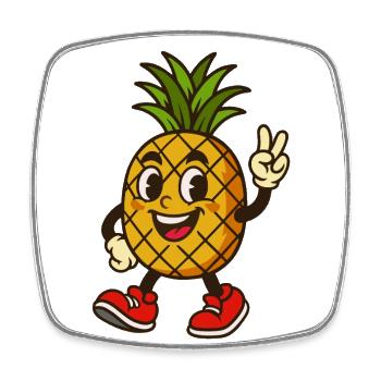 Ananas mit Peace Zeichen – Lustiges Obst Cartoon - Viereckiger Kühlschrankmagnet - Weiß - Vorne