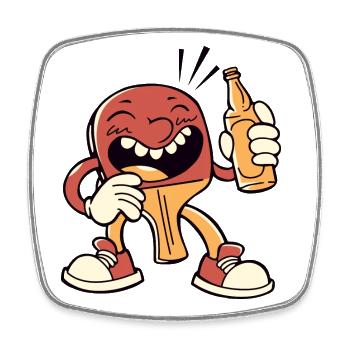 Table tennis bat with beer bottle beer plays - Square fridge magnet - white - Front
