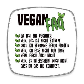 Vegan FAQ - Lustiger Veganer Spruch - Viereckiger Kühlschrankmagnet - Weiß - Vorne