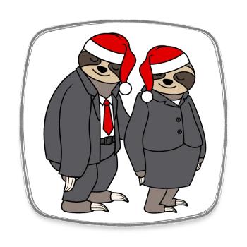 Paresseux Couple Femme Homme Noël Père Noël - Magnet carré - blanc - Devant