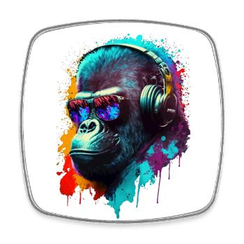 Gorilla Monkey DJ Casque Lunettes de soleil Club Musique - Magnet carré - blanc - Devant
