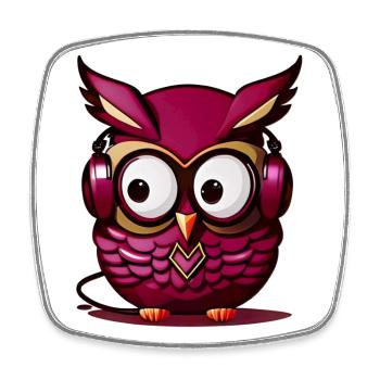 Owl Dark Purple Headphones - Square fridge magnet - white - Front