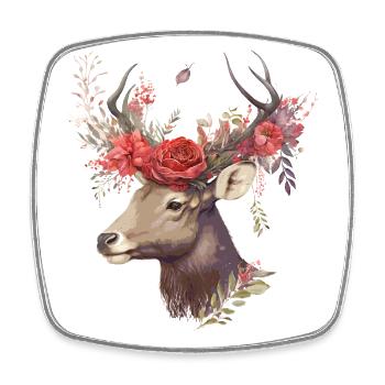 Deer with lush flowers - Square fridge magnet - white - Front
