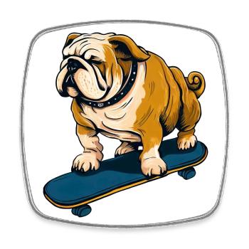 Bulldogge auf Skateboard - Cool Dog Design - Viereckiger Kühlschrankmagnet - Weiß - Vorne