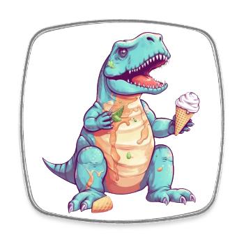 T-Rex enjoys ice cream - Funny dinosaur design - Square fridge magnet - white - Front