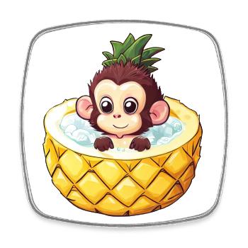 affe badet in Ananas - Lustiges Sommerdesign - Viereckiger Kühlschrankmagnet - Weiß - Vorne