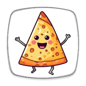 Tanzende Salami-Pizza - Kawaii Stil - Viereckiger Kühlschrankmagnet - Weiß - Vorne
