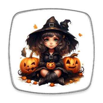 Halloween-Kürbis-Hexe - Viereckiger Kühlschrankmagnet - Weiß - Vorne