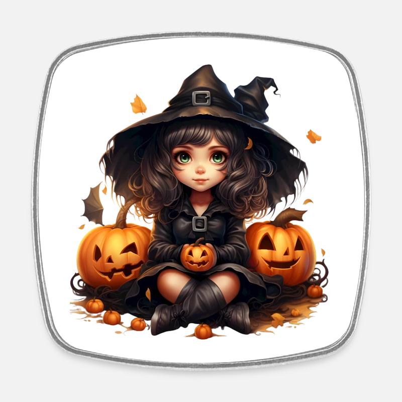 Sorcière citrouille d’Halloween - Magnet carré - blanc