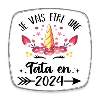 Je vais être tata en 2024 cadeau naissance licorne - Magnet carré - blanc - Devant