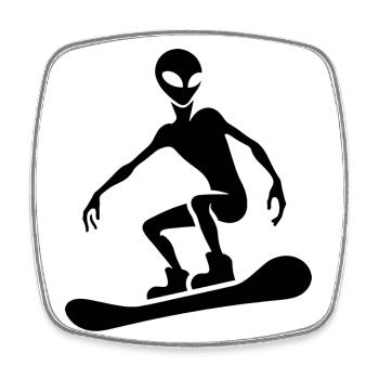 Design minimaliste : Alien Snowboarder - Magnet carré - blanc - Devant
