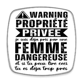 Warning propriété privée humour couple St Valentin - Magnet carré - blanc - Devant