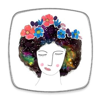 Blumenmädchen - Viereckiger Kühlschrankmagnet - Weiß - Vorne
