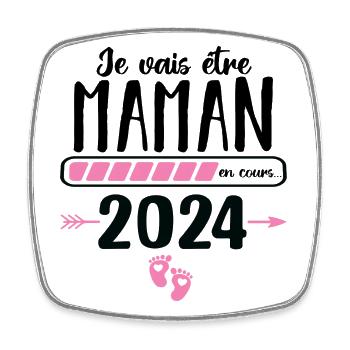 Je vais être maman en 2024 annonce naissance bébé - Magnet carré - blanc - Devant