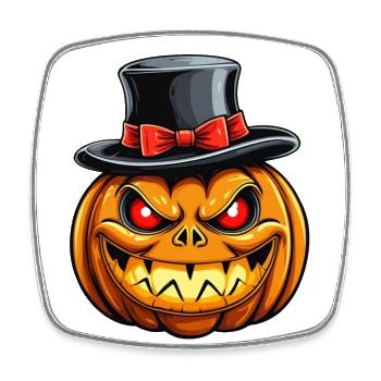 Lustiger grinsender Halloween Kürbis mit Zylinder - Viereckiger Kühlschrankmagnet - Weiß - Vorne