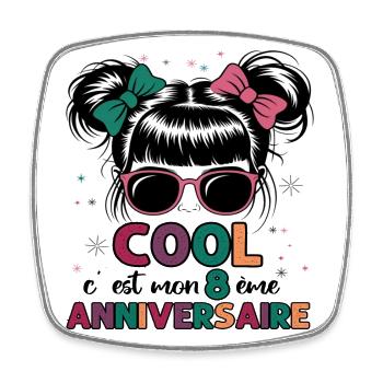Cool J' Ai 8 Ans Cadeau Anniversaire Fille 8 Ans - Magnet carré - blanc - Devant