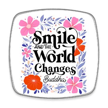 Change the World and Smile - Square fridge magnet - white - Front