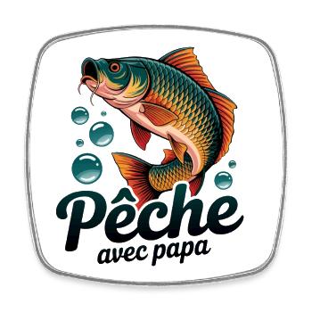 Pêcher avec papa, c'est le top. Carpe sautante - Magnet carré - blanc - Devant