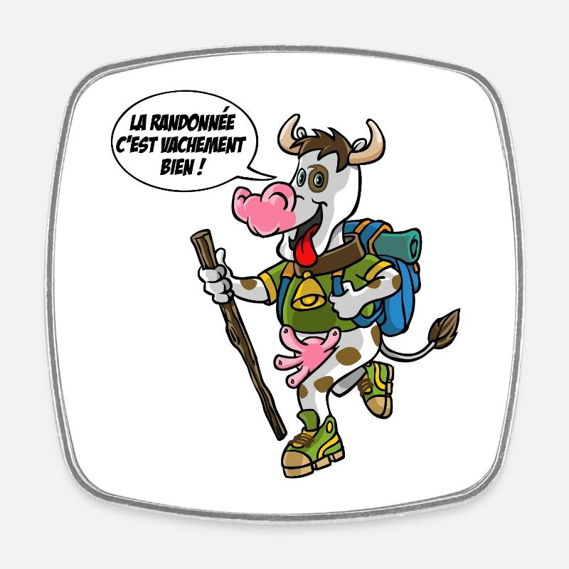 la vache en randonnée - Magnet carré - blanc