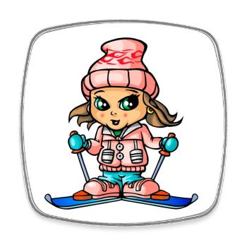 Snow girl skiing - Square fridge magnet - white - Front
