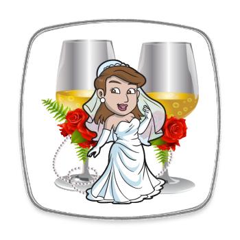 Cartoon Bride Toast with Roses - Square fridge magnet - white - Front