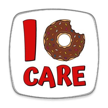 Donut disant I Care Donut en rouge - Magnet carré - blanc - Devant