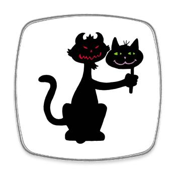 Black cat and demon - Square fridge magnet - white - Front