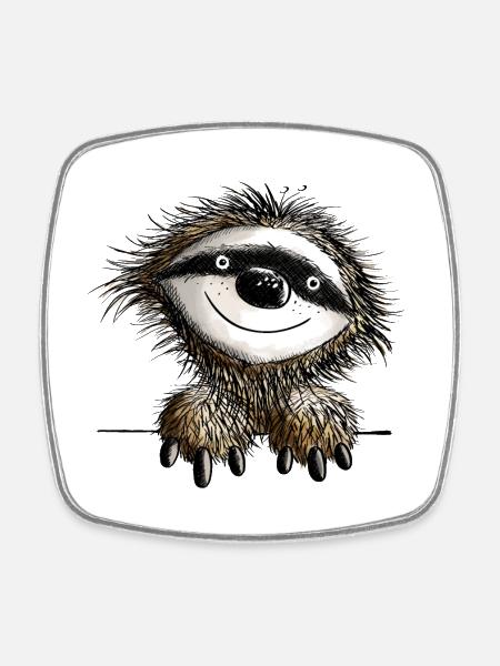 Smart Sloth - Sloths - Comic - Fun - Square fridge magnet - white