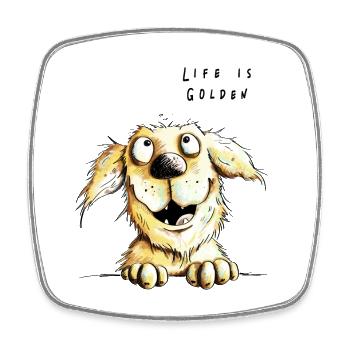 Life Is Golden Retriever - Hund Comic - Viereckiger Kühlschrankmagnet - Weiß - Vorne