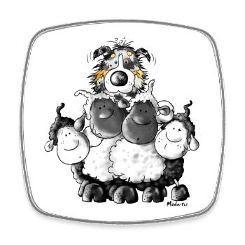 Australian Shepherd Hund und Schafe - Viereckiger Kühlschrankmagnet - Weiß - Vorne