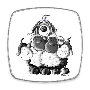 Bearded Collie et les moutons- chien - tee shirt - Magnet carré - blanc - Devant