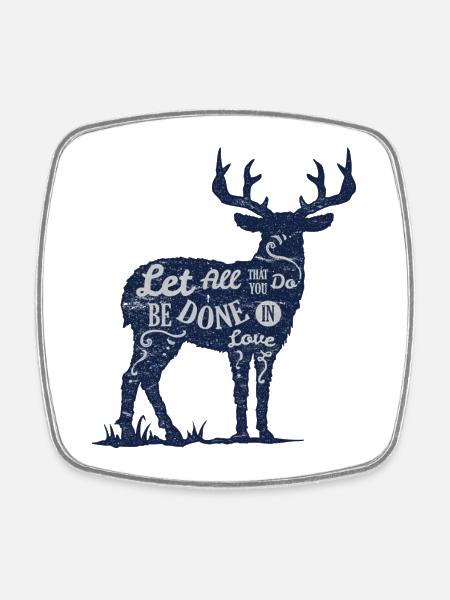 Cerf Élan Rengaine Amour Anglais cadeau bois - Magnet carré - blanc