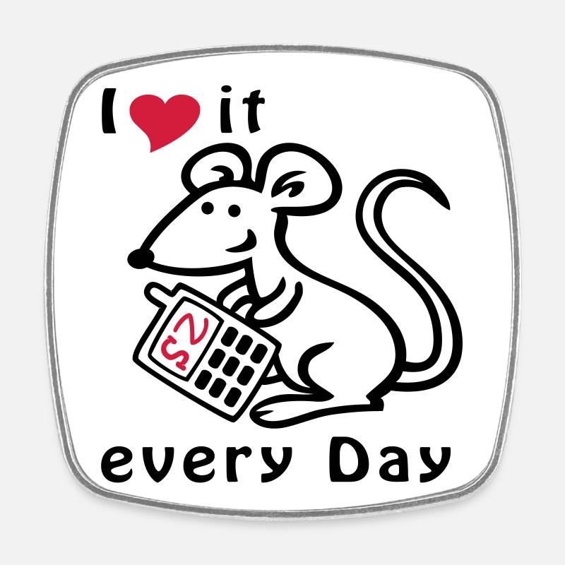 Téléphone portable, Souris, Chat - Magnet carré - blanc