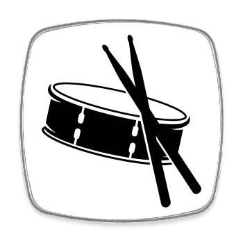 Trommel und Sticks - Viereckiger Kühlschrankmagnet - Weiß - Vorne