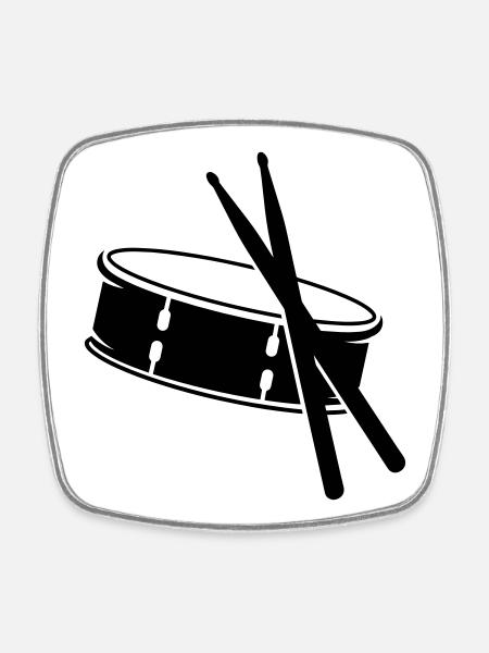 Trommel und Sticks - Viereckiger Kühlschrankmagnet - Weiß