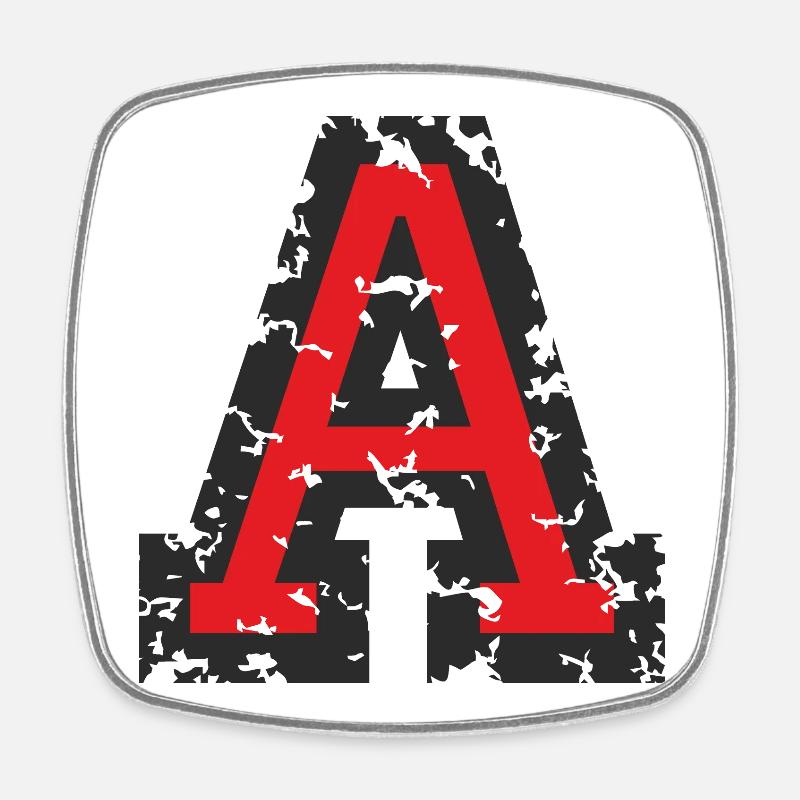 Letter A (Used Look) Black / Red - Square fridge magnet - white