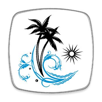 Palm trees with wave and sun, vacation, surf - Square fridge magnet - white - Front