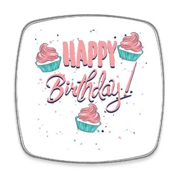Happy Birthday mit Cupcakes - Viereckiger Kühlschrankmagnet - Weiß - Vorne