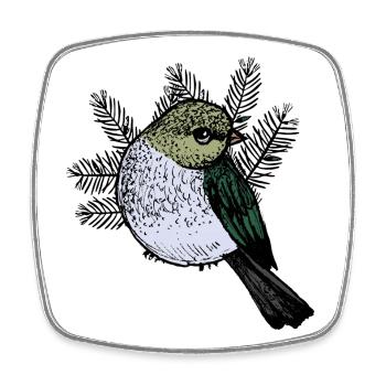 Vogel Zeichnung mit Tannenzweigen - Viereckiger Kühlschrankmagnet - Weiß - Vorne