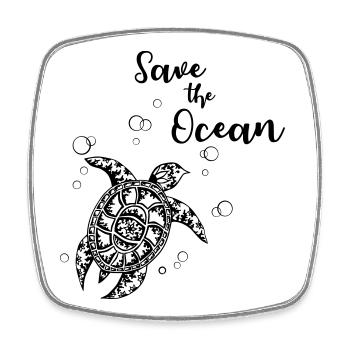 Save the Ocean - Turtle - Square fridge magnet - white - Front