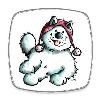 Happy Samojede I Schlittenhund I Hunde Geschenk - Viereckiger Kühlschrankmagnet - Weiß - Vorne