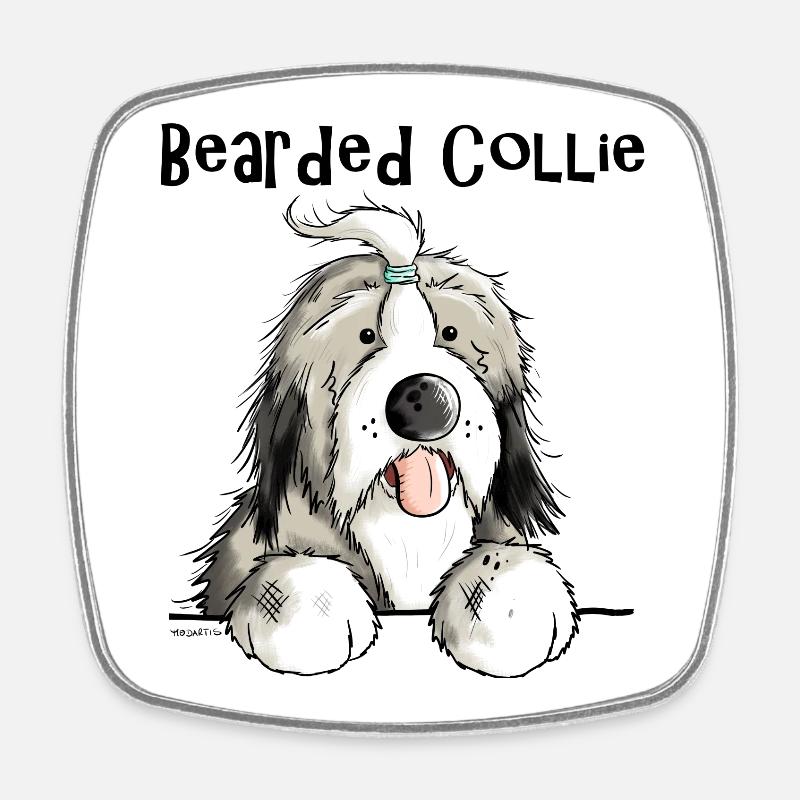 Mignon Bearded Collie - Magnet carré - blanc
